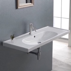 Wall Mount Sink - ADA, 40 inch, Rectangular, Modern, With Counter Space, Ceramic